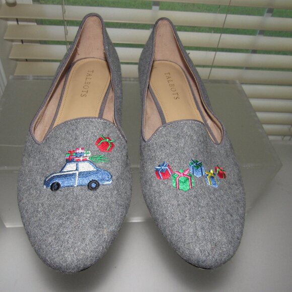 Talbots Light Grey Embroidered Flats – Holiday Design | Size 9.5M | Preppy Chic - Picture 5 of 9